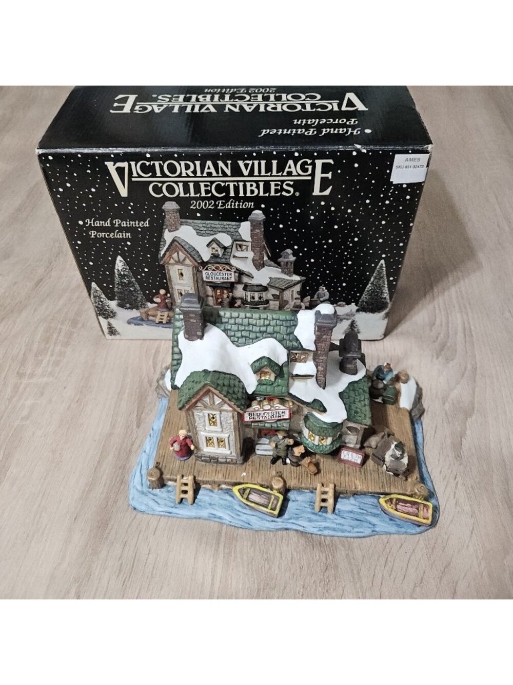 Victorian Village 2002 Christmas Gloucester Restaurant Fishing House In Box